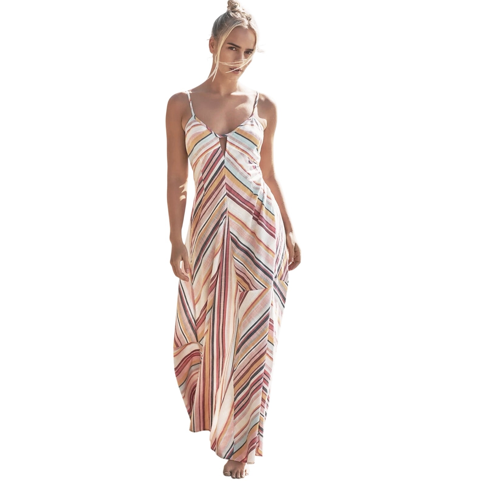 Anthropologie Women’s Boho Multi Striped Open Back Maxi Dress